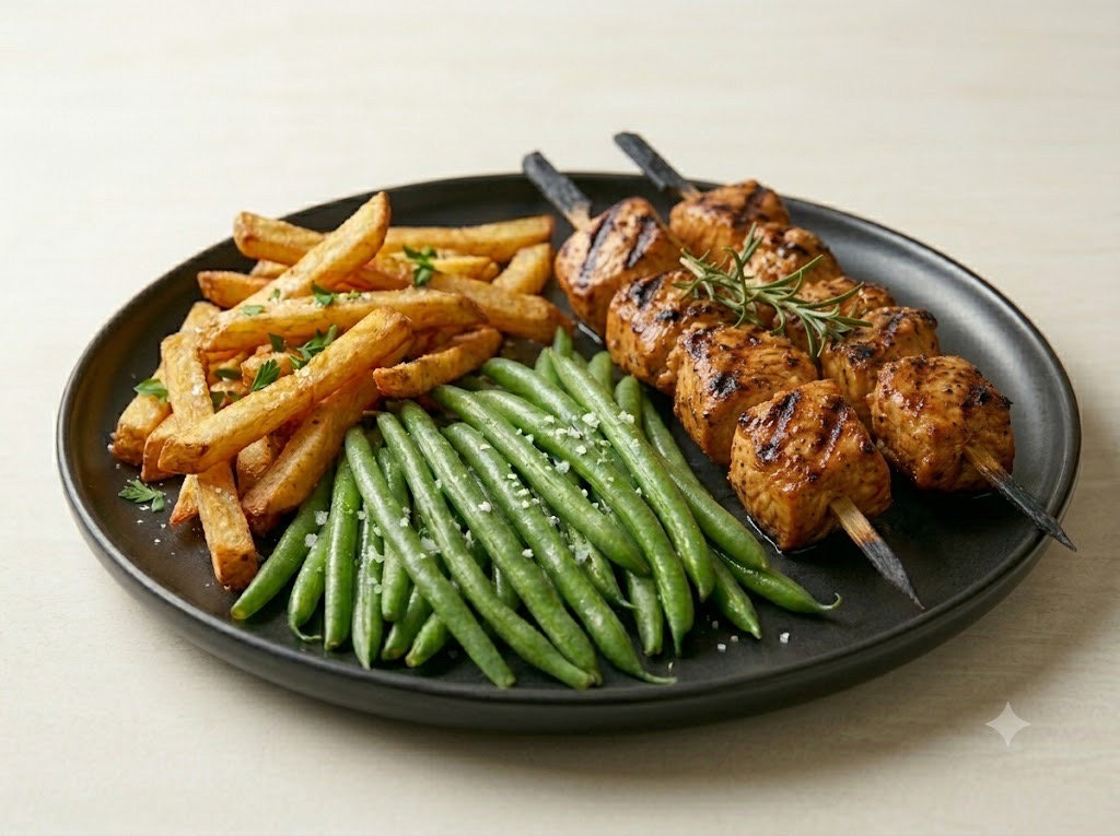 Assiette brochettes de poulet