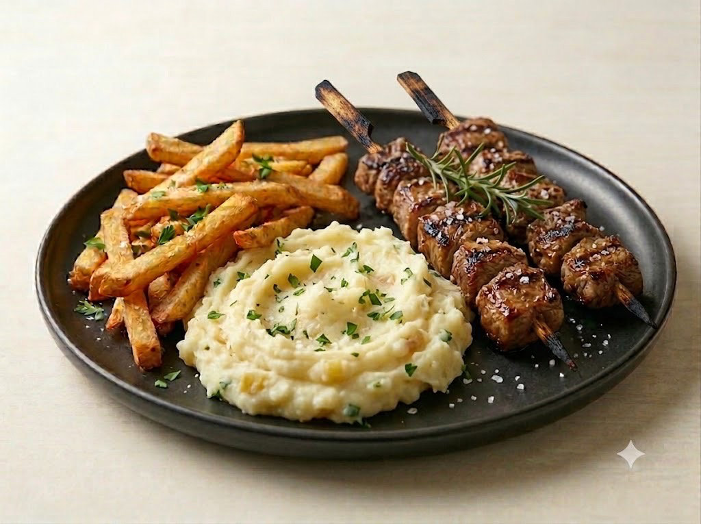Assiette brochettes d'agneau